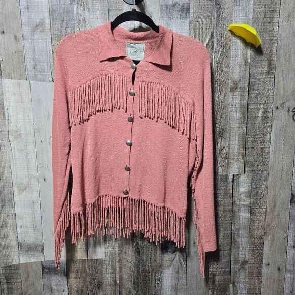 Double D Ranch Coral Fringe Linen Jacket Cowboy Western Luxury - Picture 1 of 4